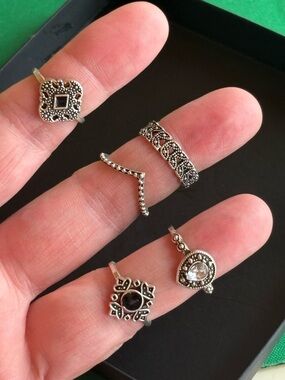 Silver Tone Marcasite & Crystal Accent Stackable Rings - Size 6